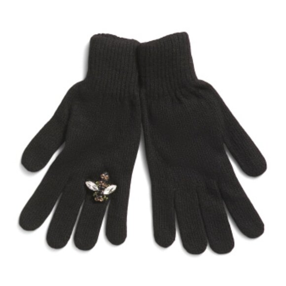 new STILESTRO Made In Italy Wool / Cashmere Blend Decor Ring Gloves black - Picture 1 of 4
